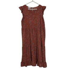 Brennan Short Flutter Sleeve Rust Orange Dotted Midi Dress Women’s Size Large